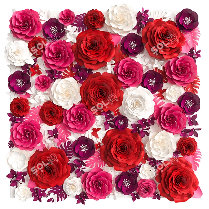 Title: Paper Flower Wall. Photo Backdrop 3D model image 2
