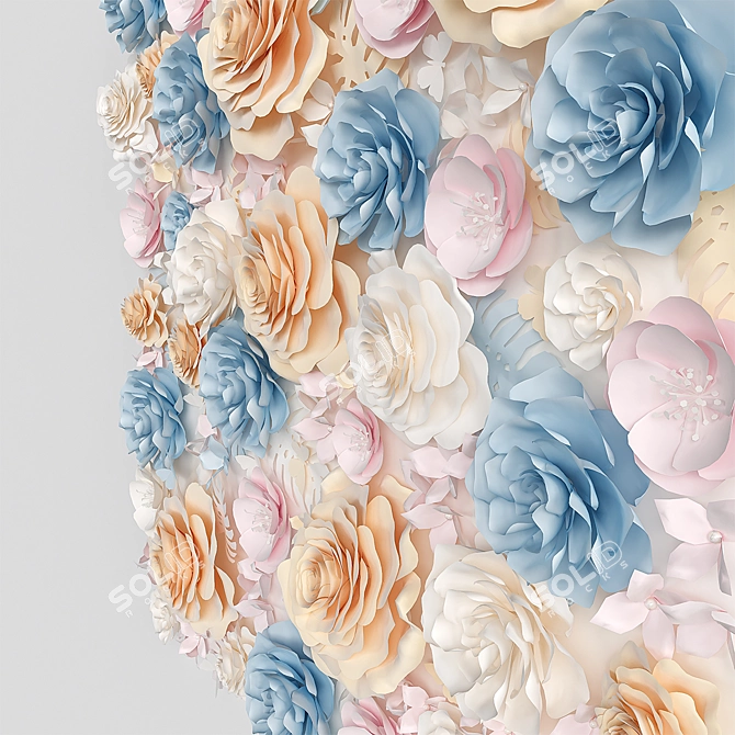 Title: Paper Flower Wall. Photo Backdrop 3D model image 7