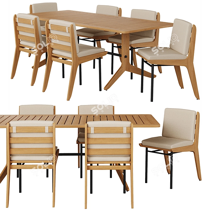 Kinney Teak Outdoor Dining Set: Table & Side Chairs 3D model image 1