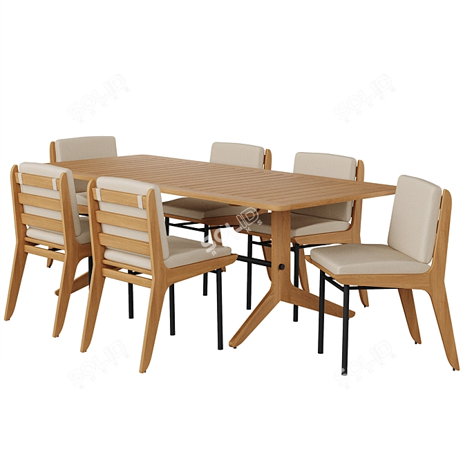 Kinney Teak Outdoor Dining Set: Table & Side Chairs 3D model image 2