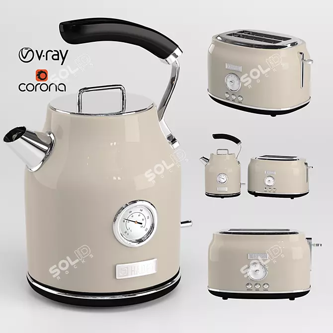 Haden Appliance Set: Toaster & Kettle 3D model image 1