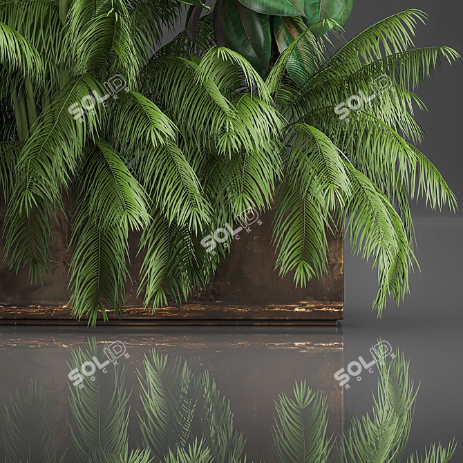 Tropical Plant Assortment in Rustic Metal Pots 3D model image 2