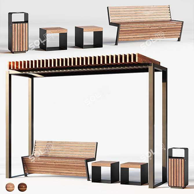 Outdoor Improvement Set: Euro Pergola, Ursula Bench, City Urn 3D model image 1