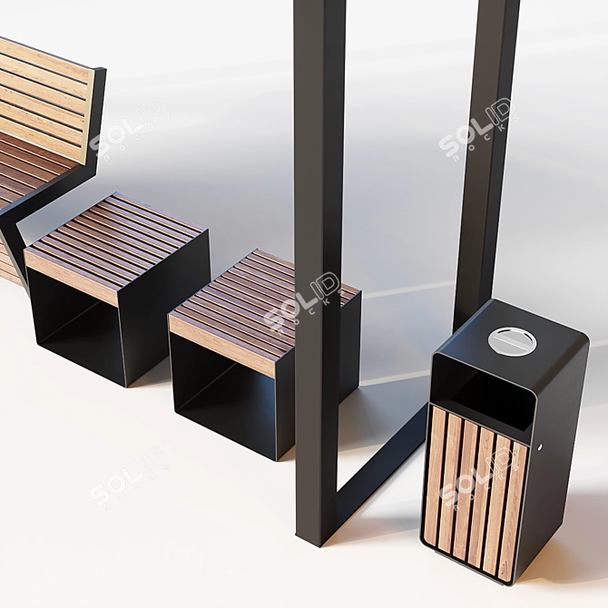 Outdoor Improvement Set: Euro Pergola, Ursula Bench, City Urn 3D model image 3