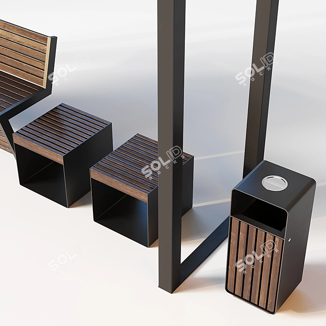 Outdoor Improvement Set: Euro Pergola, Ursula Bench, City Urn 3D model image 4