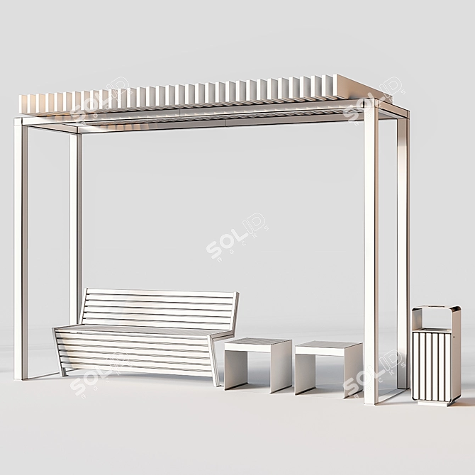 Outdoor Improvement Set: Euro Pergola, Ursula Bench, City Urn 3D model image 5