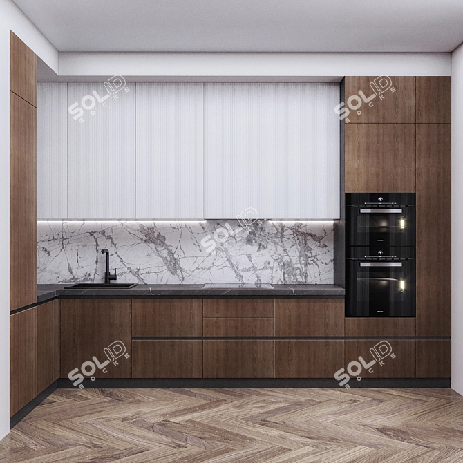 Sleek Modern Kitchen with Miele Appliances 3D model image 1