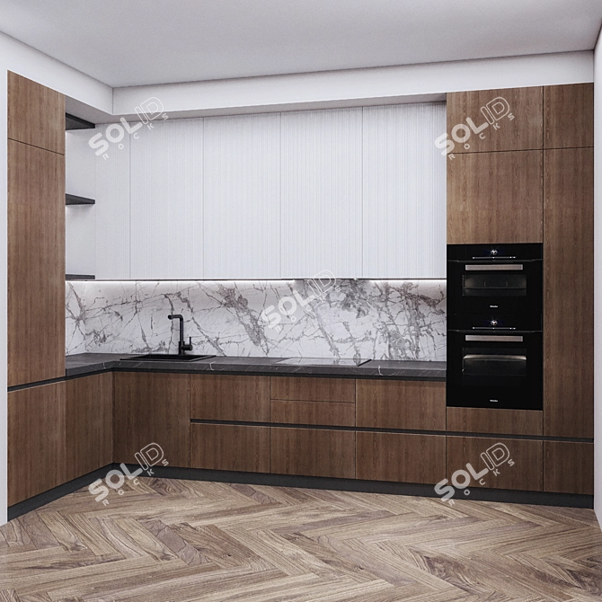 Sleek Modern Kitchen with Miele Appliances 3D model image 2