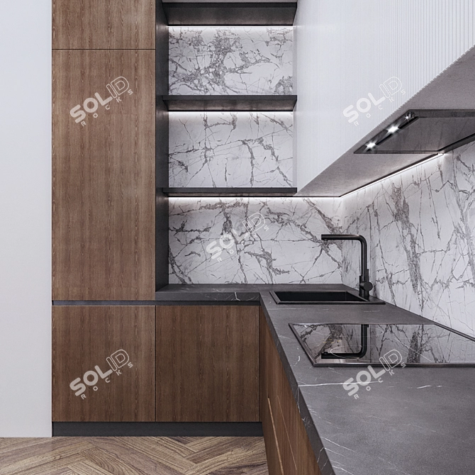 Sleek Modern Kitchen with Miele Appliances 3D model image 3