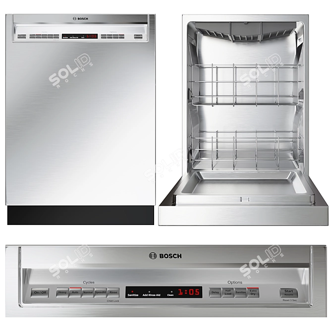 Bosch Dishwasher Collection: Sleek Stainless Steel 3D model image 4