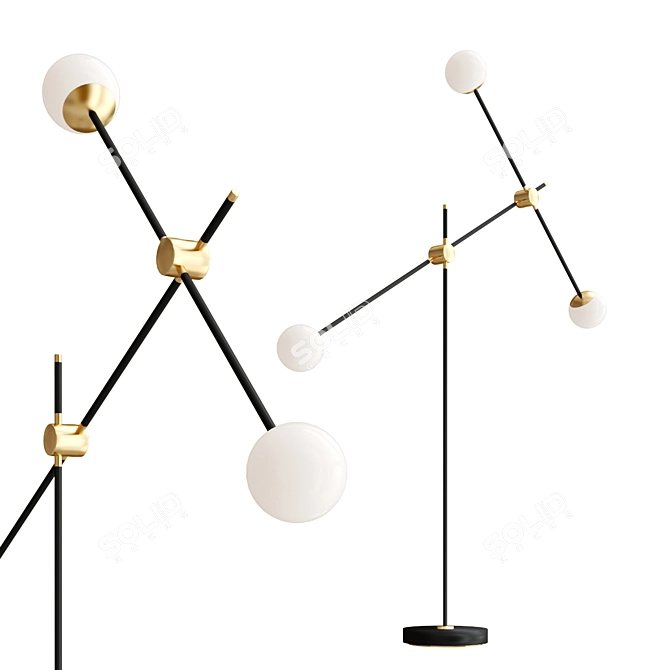 Elegant Brass Blown Glass Floor Lamp 3D model image 1
