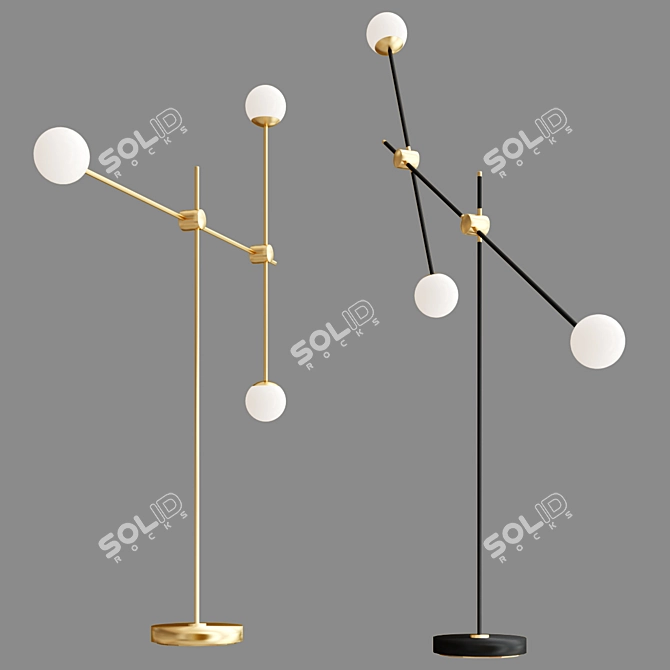 Elegant Brass Blown Glass Floor Lamp 3D model image 2