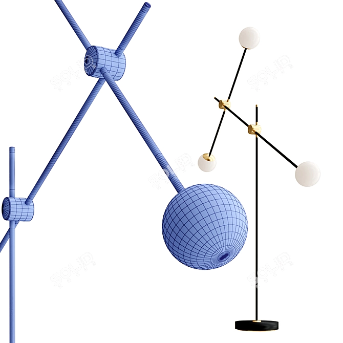 Elegant Brass Blown Glass Floor Lamp 3D model image 3