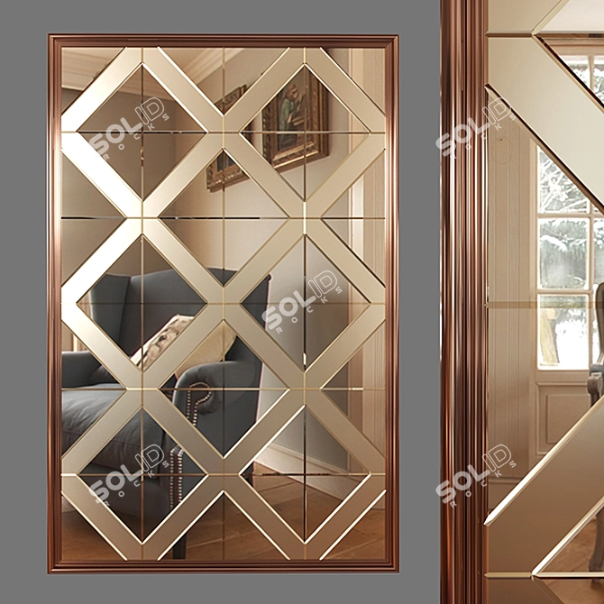 Elegant Geometric Wall Mirror 3D model image 1