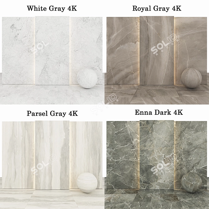Luxurious Marble Collection | White Gray, Parsel Gray, Enna Dark, Royal Gray | High Glossiness | Perfect for Flooring & Design 3D model image 2