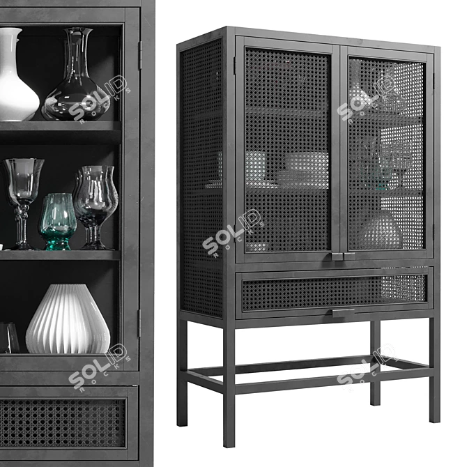 Nordal Merge Cabinet: Rattan & Metal 3D model image 2
