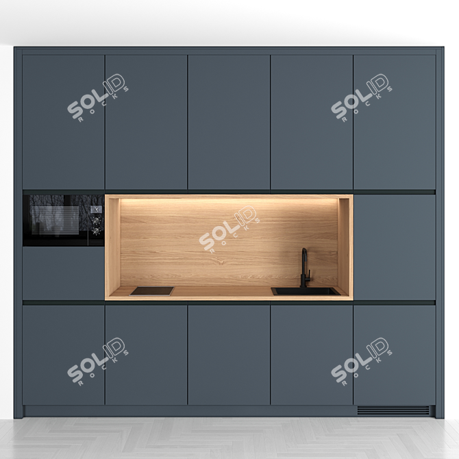 Modern Small Kitchen Set - High-Quality Render-Ready Modules 3D model image 1