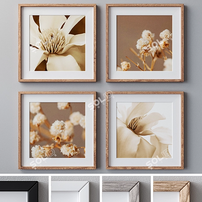 4-Piece Set of Wall Paintings with Various Frame Colors 3D model image 1