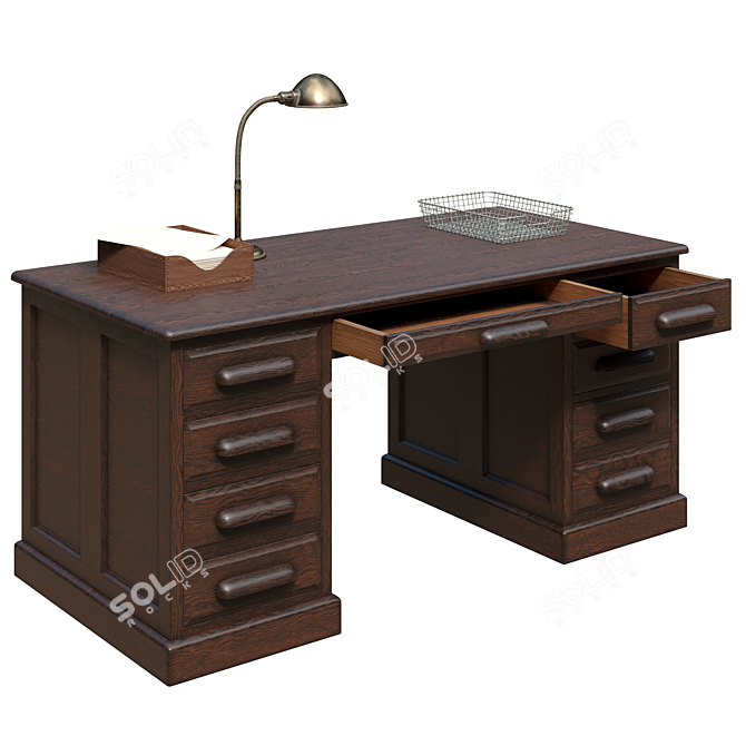 Vintage USA Office Desk 3D model image 1