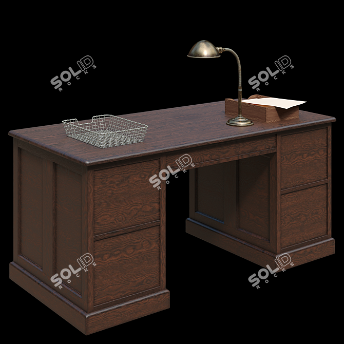 Vintage USA Office Desk 3D model image 2