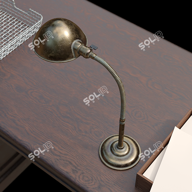 Vintage USA Office Desk 3D model image 3