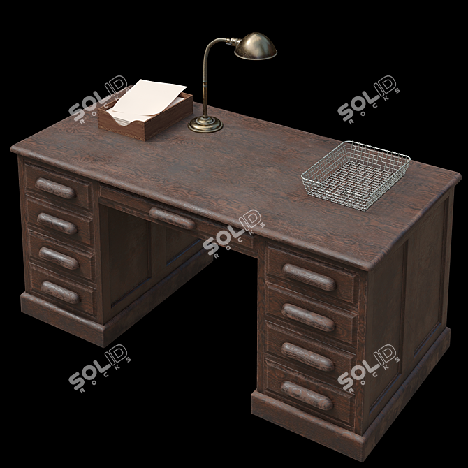 Vintage USA Office Desk 3D model image 5