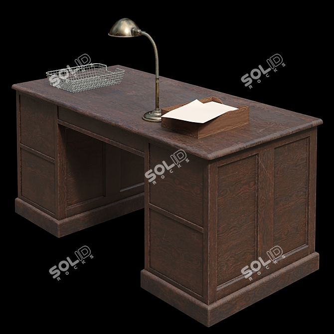 Vintage USA Office Desk 3D model image 6