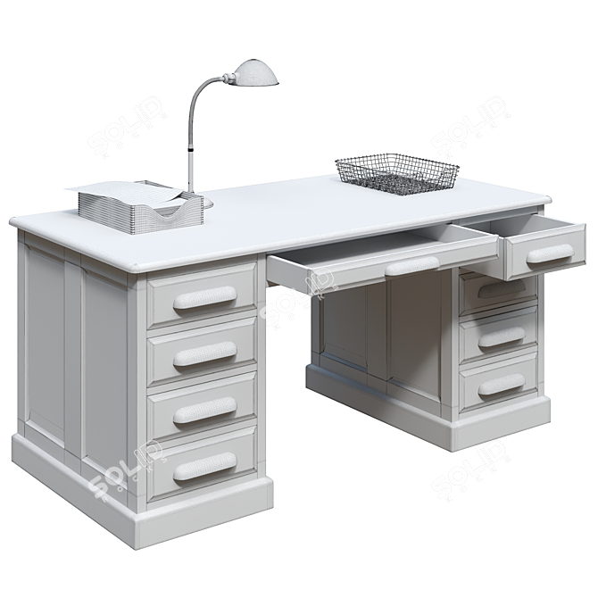 Vintage USA Office Desk 3D model image 7