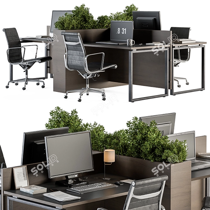 Office Greenery: Employee Black & Plant Box 3D model image 2