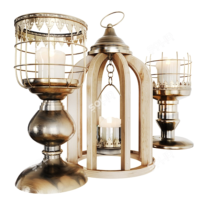 Elegant Candlestick Lantern Set 3D model image 2