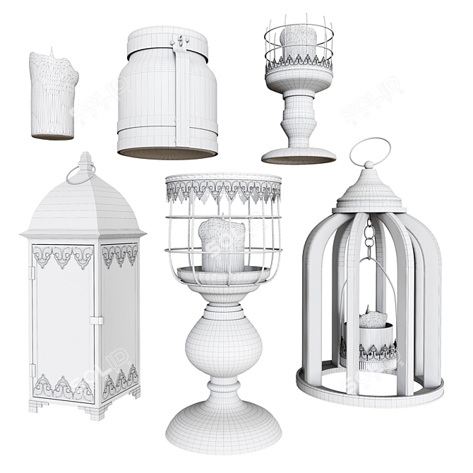 Elegant Candlestick Lantern Set 3D model image 3