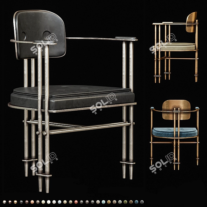 Elegant Episode Armchair: Aged Brass & Leather Selection 3D model image 6