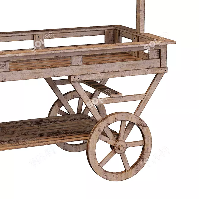 Rustic Pine Farm Trolley 3D model image 4