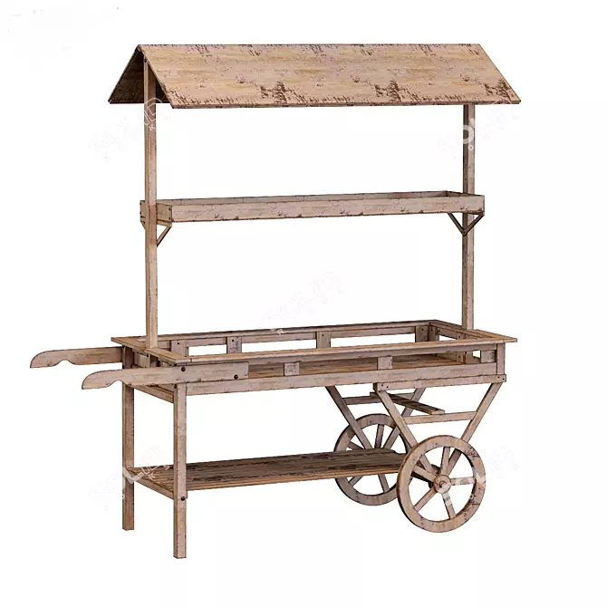 Rustic Pine Farm Trolley 3D model image 5