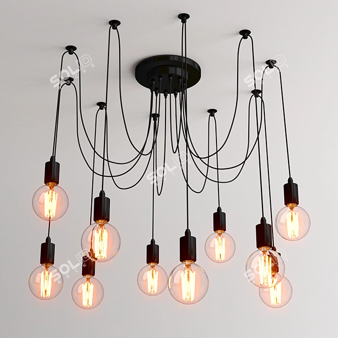 Adjustable 10-Light Cable Chandelier 3D model image 2