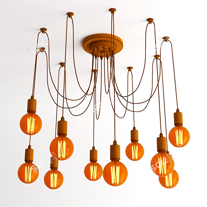 Adjustable 10-Light Cable Chandelier 3D model image 3