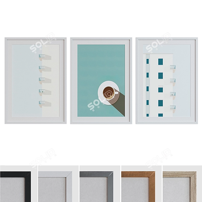 Modern Picture Frame Set with House and Coffee Posters 3D model image 1