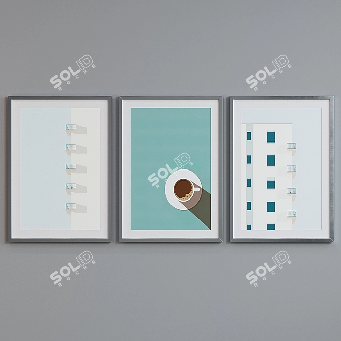 Modern Picture Frame Set with House and Coffee Posters 3D model image 3