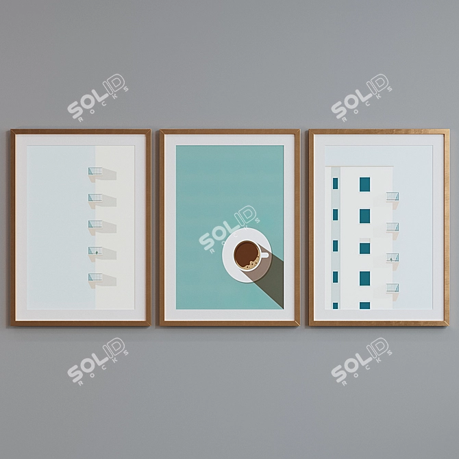 Modern Picture Frame Set with House and Coffee Posters 3D model image 4