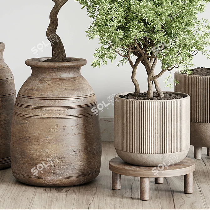 Concrete Wood Plant Collection: Vase & Tree 3D model image 4