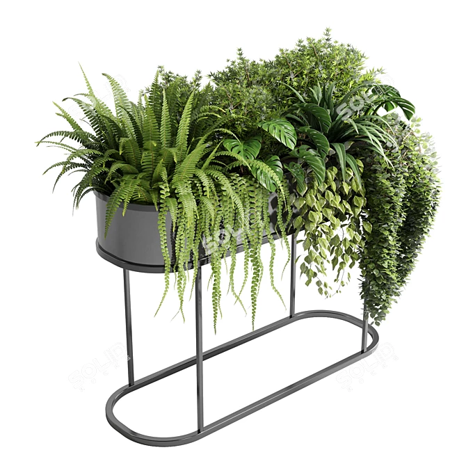 Modern Indoor Plant Collection: Metal Stand and Vase Pot 3D model image 1