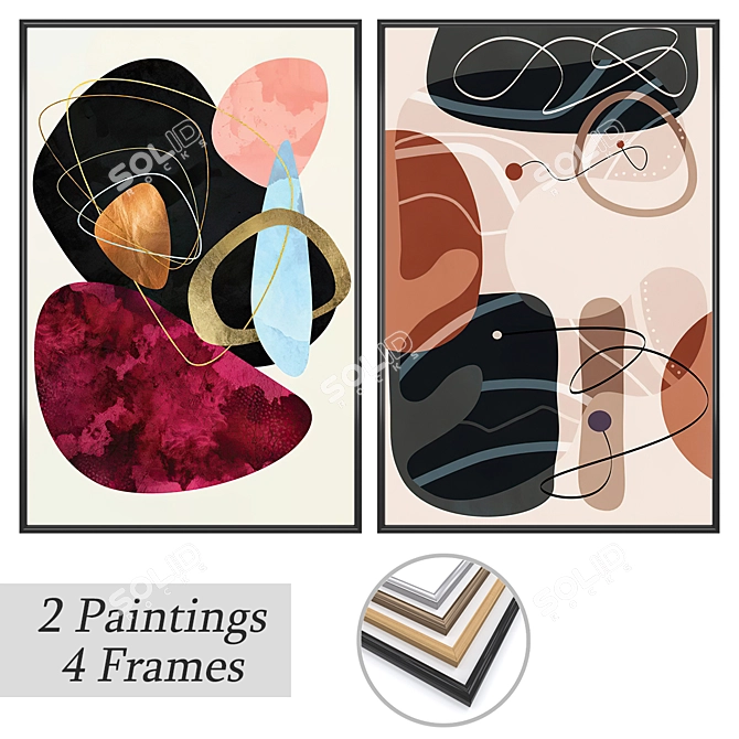 Artistic Masterpieces: Set of 2 Paintings 3D model image 1