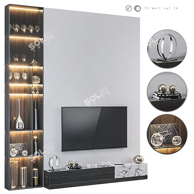 Modern TV Wall Set with Export Options 3D model image 1