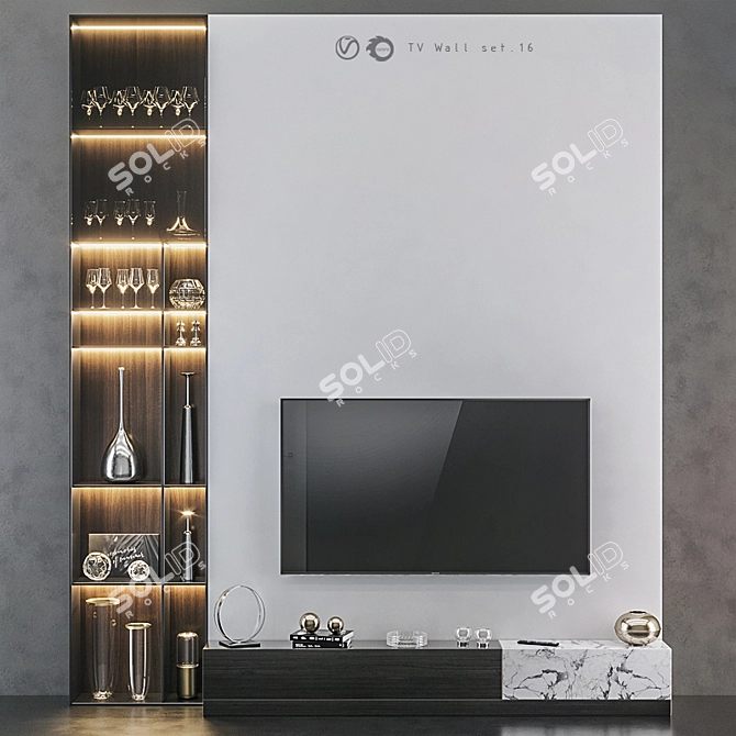 Modern TV Wall Set with Export Options 3D model image 2