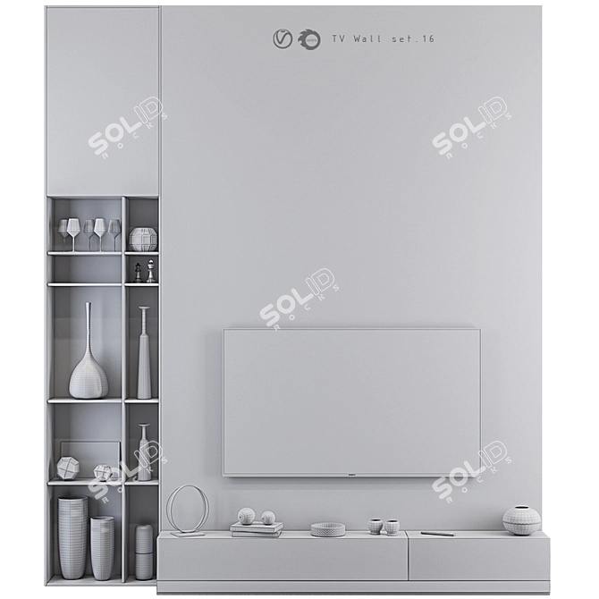 Modern TV Wall Set with Export Options 3D model image 3