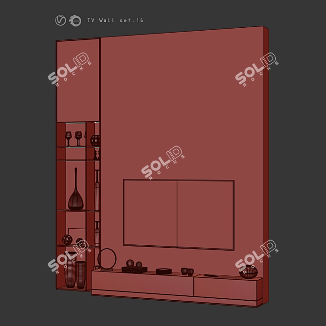 Modern TV Wall Set with Export Options 3D model image 5