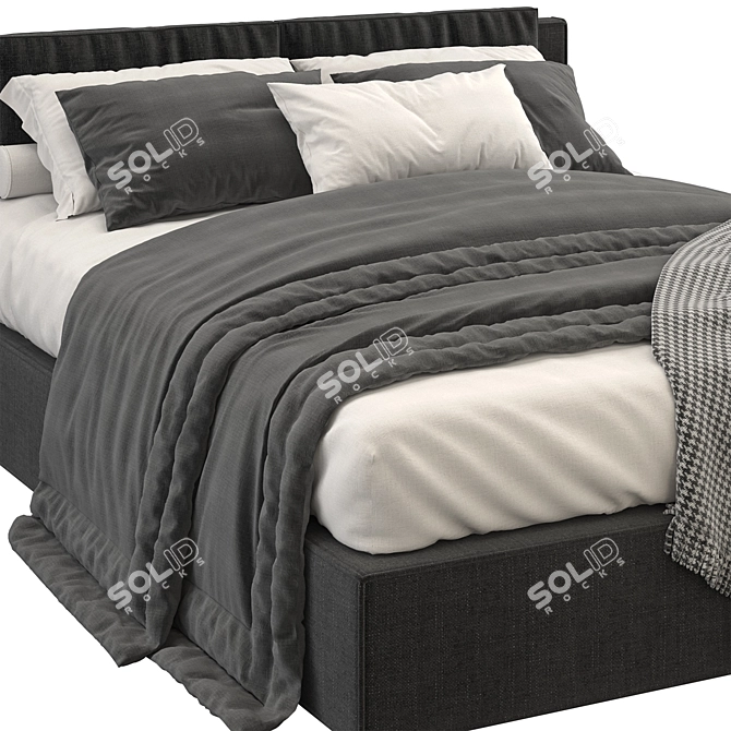 Sleek Gray Bed: Minimalistic Elegance 3D model image 2