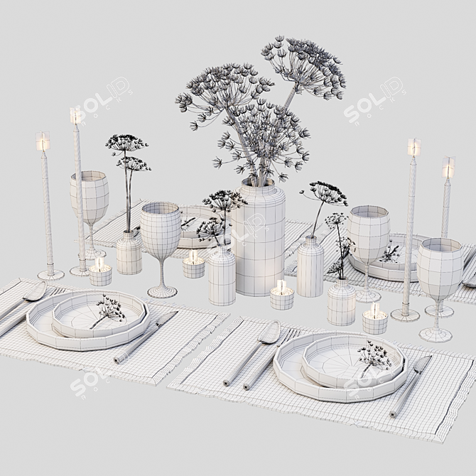 Elegant Table Set: Dry Flower Decor 3D model image 5