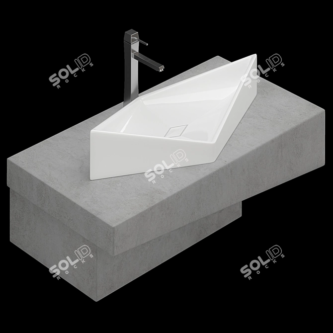 Rustic Ceramic Wood Washbasin 3D model image 5