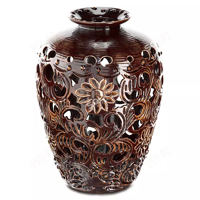 Handcrafted Brown Carved Table Vase 3D model image 1